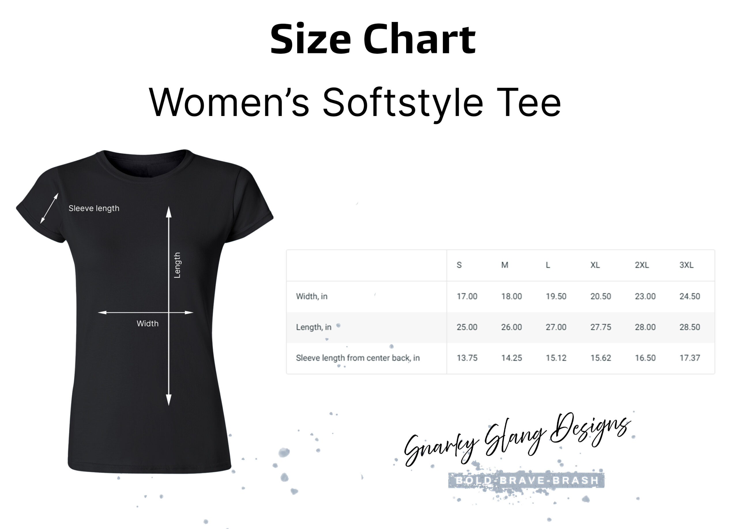 Snarky Slang Women's Softstyle T-shirt Size Chart