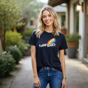 I Used to Care Retro Rainbow Tee — Women's Funny Graphic T-Shirt