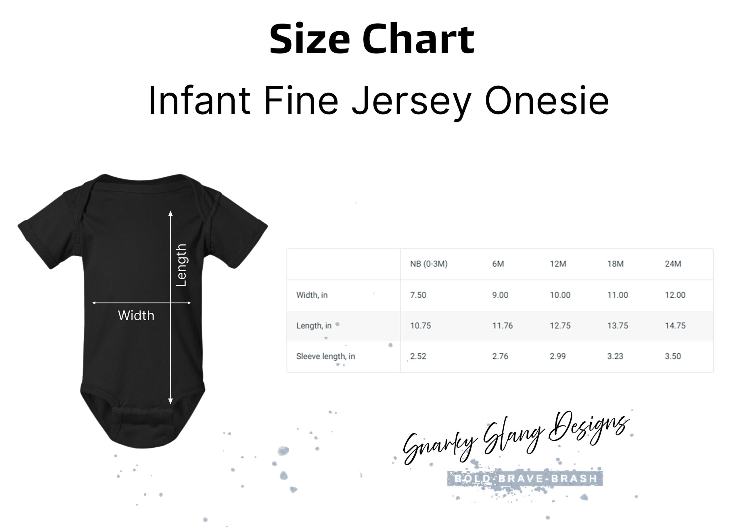 Snarky Slang Infant Jersey Onesie Sleepsuit Size Chart